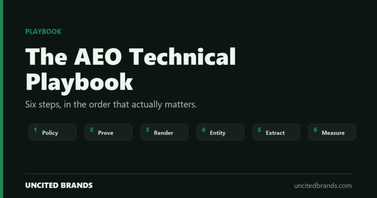 The six steps of the AEO technical playbook in execution order